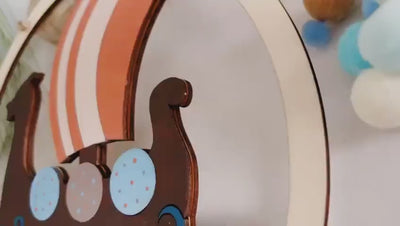 Wikinger Türschild personalisiert fürs Kinderzimmer, gefertigt in Wunschfarben, Geschenk Taufe, Geburt, Kindergeburtstag, Wikingerschiff