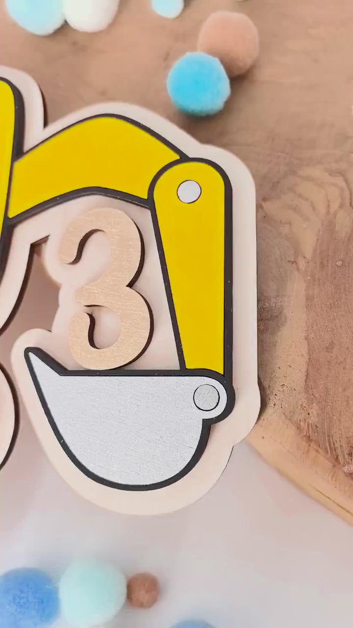 personalisierter Bagger Caketopper mit Geburtstags Zahl, gefertigt in deinen Wunschfarben, Cake Topper, Tortenstecker, Kindergeburtstag