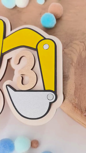 personalisierter Bagger Caketopper mit Geburtstags Zahl, gefertigt in deinen Wunschfarben, Cake Topper, Tortenstecker, Kindergeburtstag
