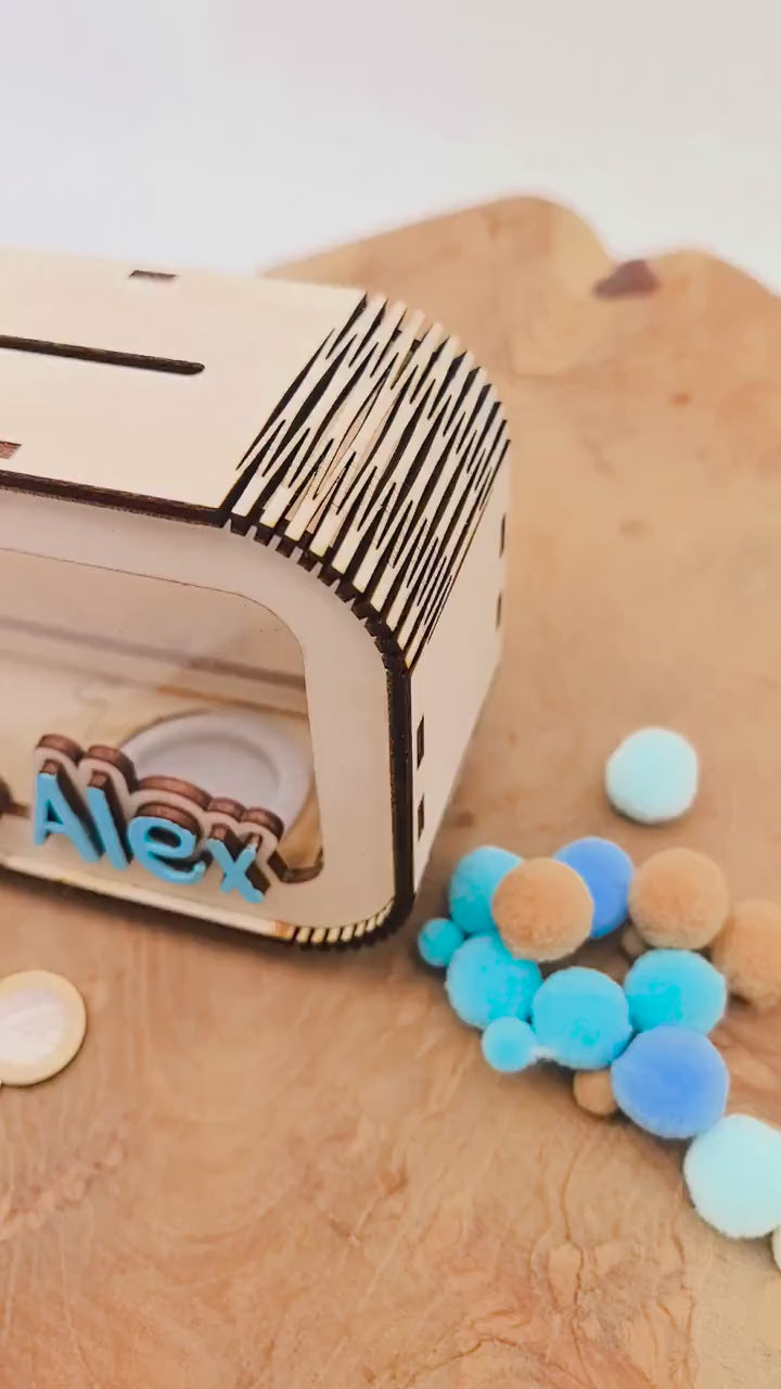 Bär Spardose personalisiert mit Namen in Wunschfarben, Sparbüchse, Sparschwein, Geldgeschenk, Geschenk Geburt, Taufe, Geburtstag, Teddy