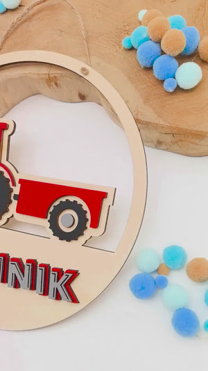 Türschild Traktor personalisiert fürs Kinderzimmer, gefertigt in Wunschfarben, Geschenk Taufe, Geburt, Kindergeburtstag Trecker Namensschild
