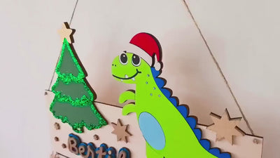 Adventskalender Dino aus Holz, personalisiert mit Wunschtext und in Wunschfarbe, Geschenkidee, Babys Weihnachten, Advent, Trex, Dinosaurier